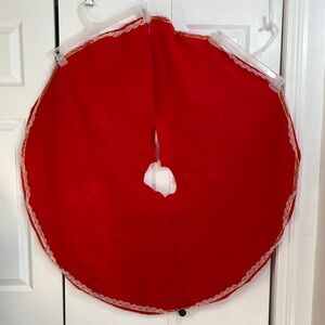 4 for $25 - Handmade Tree Skirt in Red with Lace Trim and Gold Accent
